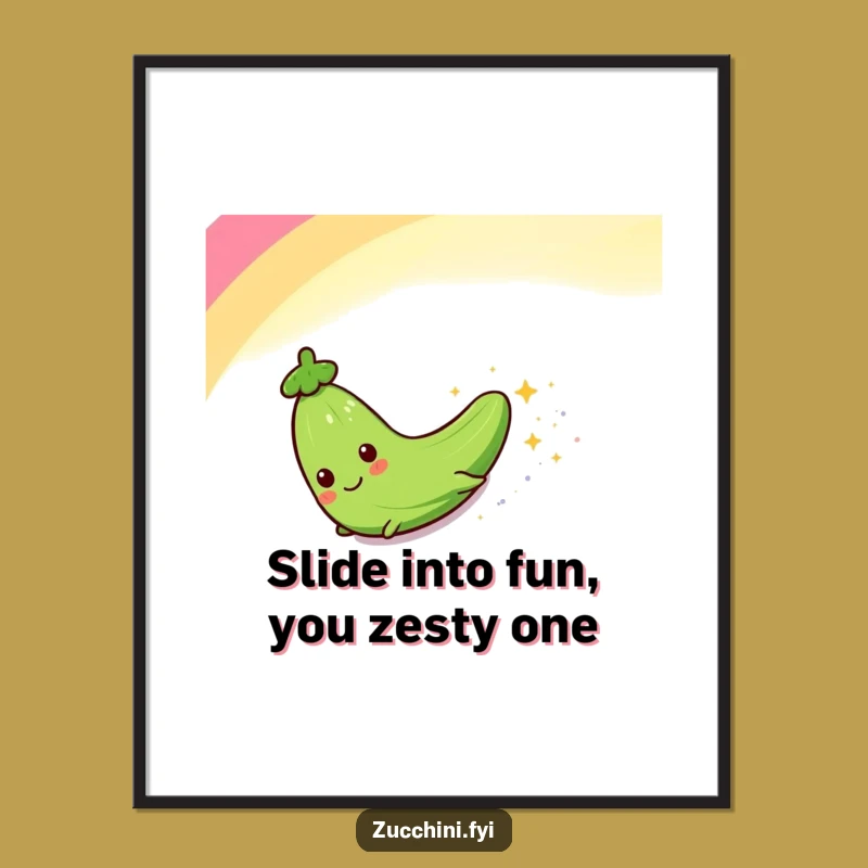 Funny Free Printable Wall Art: Zucchini Slider on Rainbow - Quirky Downloadable Decor Gift!