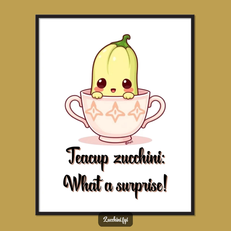 Funny Free Printable Wall Art: Surprised Zucchini Teacup Downloadable Decor Gift