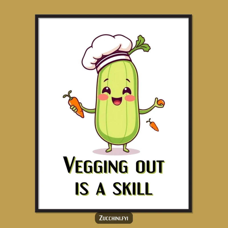 Free Printable Zucchini Chef Art: Funny Juggling Veggie Downloadable Wall Decor