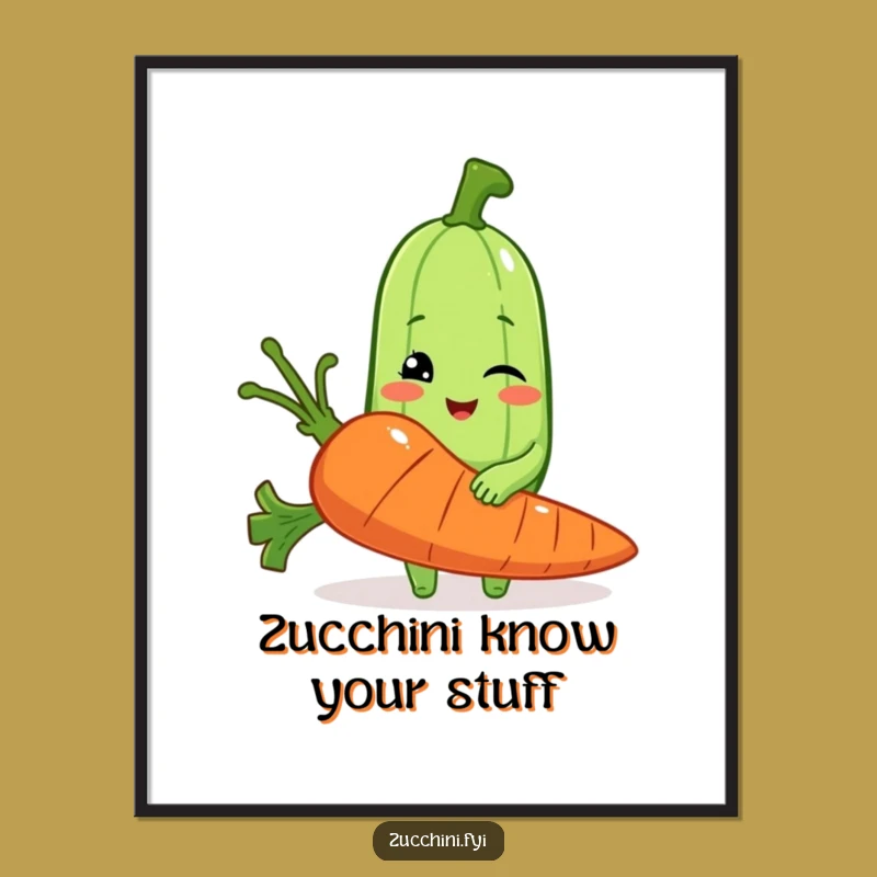 Free Printable Wall Art: Zucchini Winks with Giant Carrot - Funny Downloadable Poster