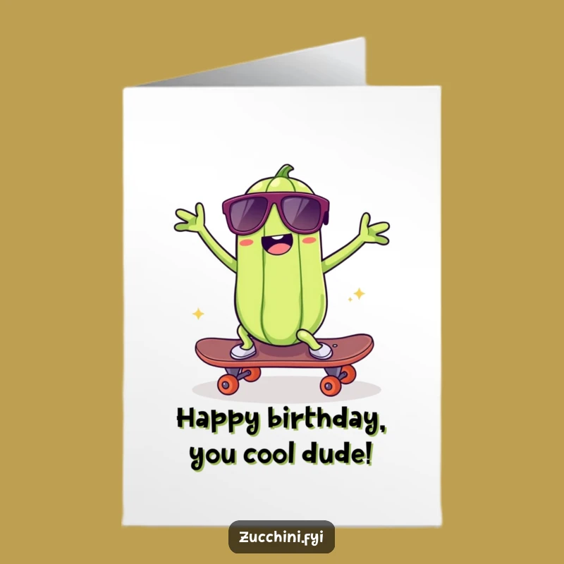 Free Printable Kawaii Zucchini Skater Birthday Card: Silly Dance for a Rad Celebration