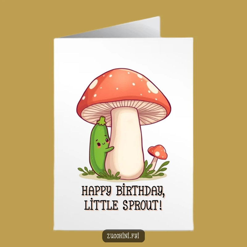 Free Printable Shy Zucchini Birthday Card: Funny Mushroom Friend Downloadable