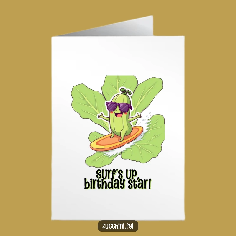 Funny Free Printable Surfing Zucchini Birthday Card: Totally Cool Vibes - Downloadable Gift!