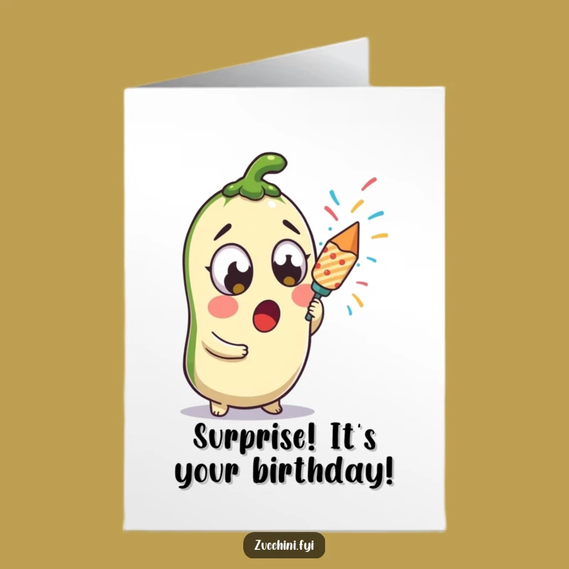 Free Printable Birthday Card: Surprised Zucchini Confetti Pop - Funny DIY Downloadable Gift