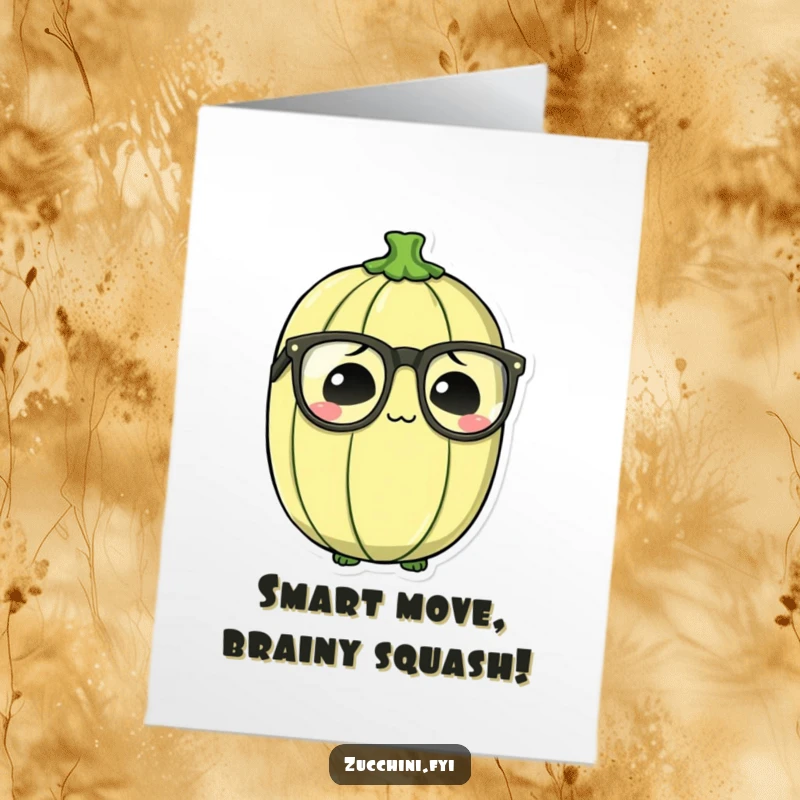 Funny Free Printable Congrats Card: A bewildered zucchini sporting enormous spectacles, a humorous downloadable card of surprise.