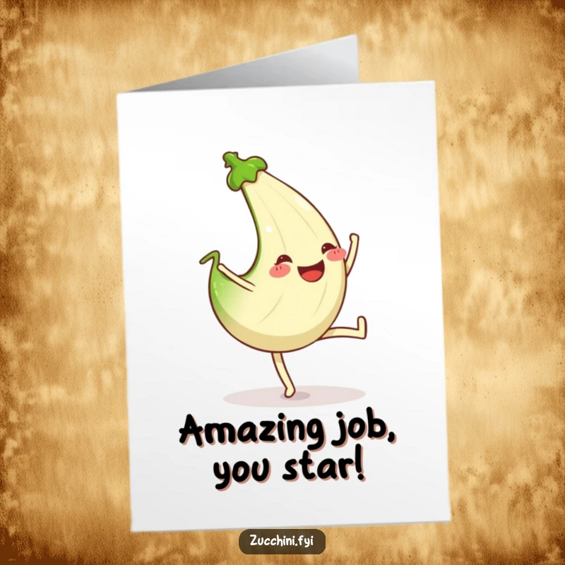 Funny Free Printable Congratulations Card: A beaming zucchini executes a perfect cartwheel, symbolizing fun and success.