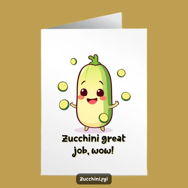 Free Printable Kawaii Zucchini Congrats Card: Juggling Success Downloadable Gift