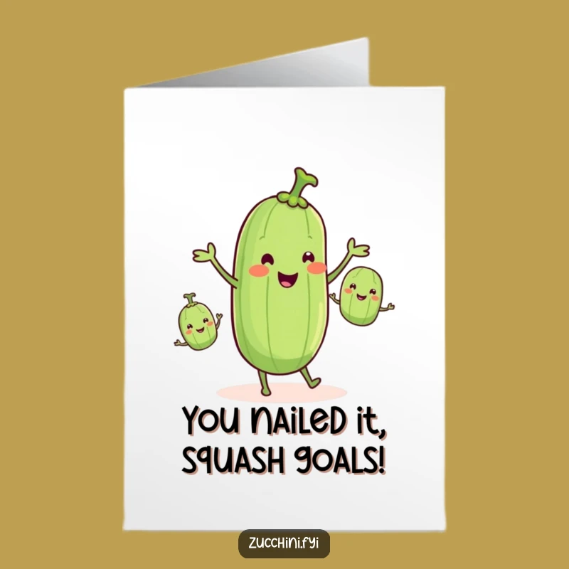 Free Printable Zucchini Congrats Card: Juggling Act, Humorous Downloadable Gift for Triumphs