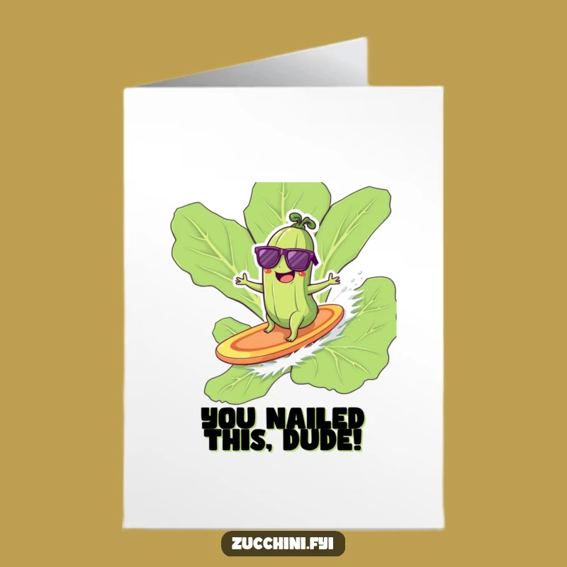 Free Printable Surfing Zucchini Congrats Card: Ride the Wave of Success - Downloadable Gift!