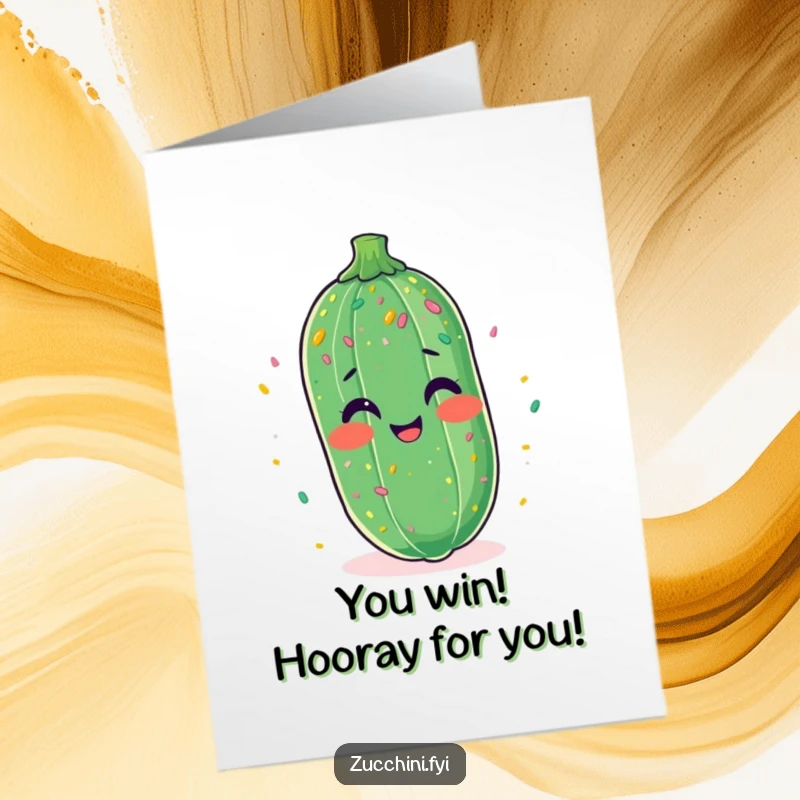 Funny Free Printable Congratulations Card: A joyful zucchini gleefully covered in confetti, ready to party and congratulate.