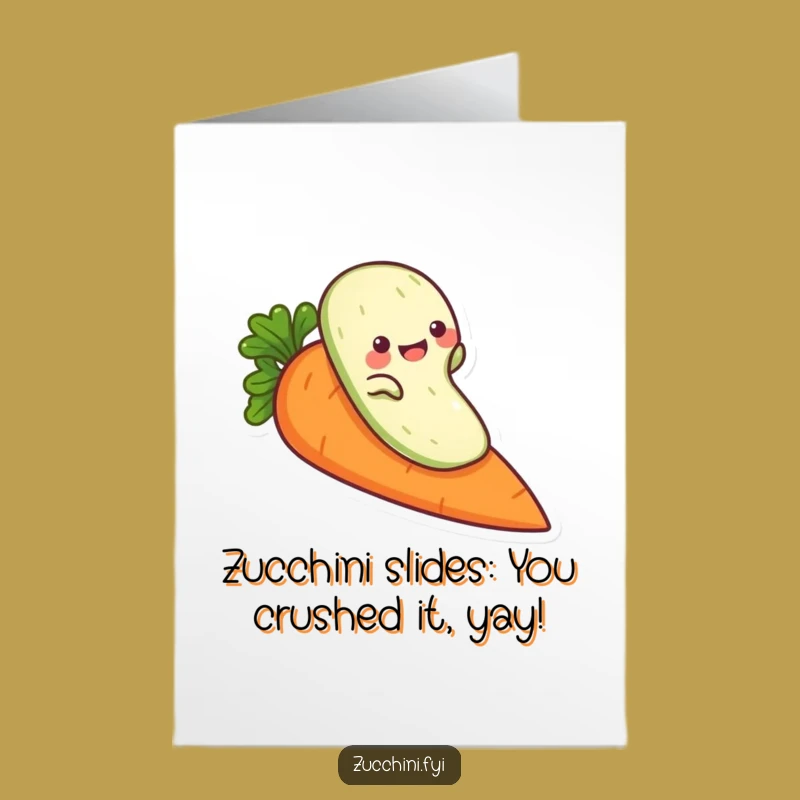Free Printable Congrats Card: Zucchini Slide, Veggie Victory, Humorous Downloadable Gift