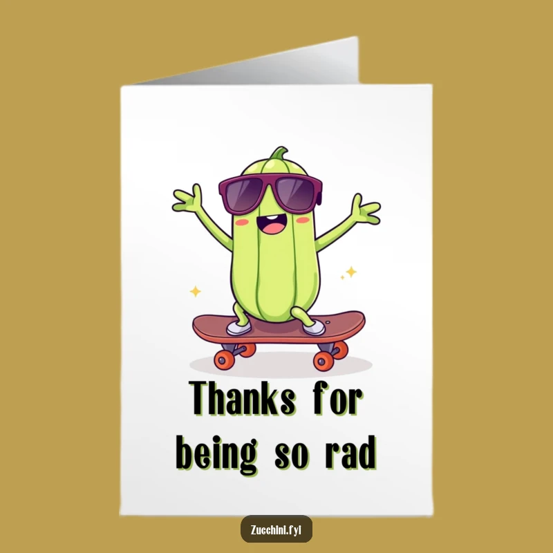 Free Printable Kawaii Zucchini Skater Thank You Card: Silly Dance Gratitude on Wheels