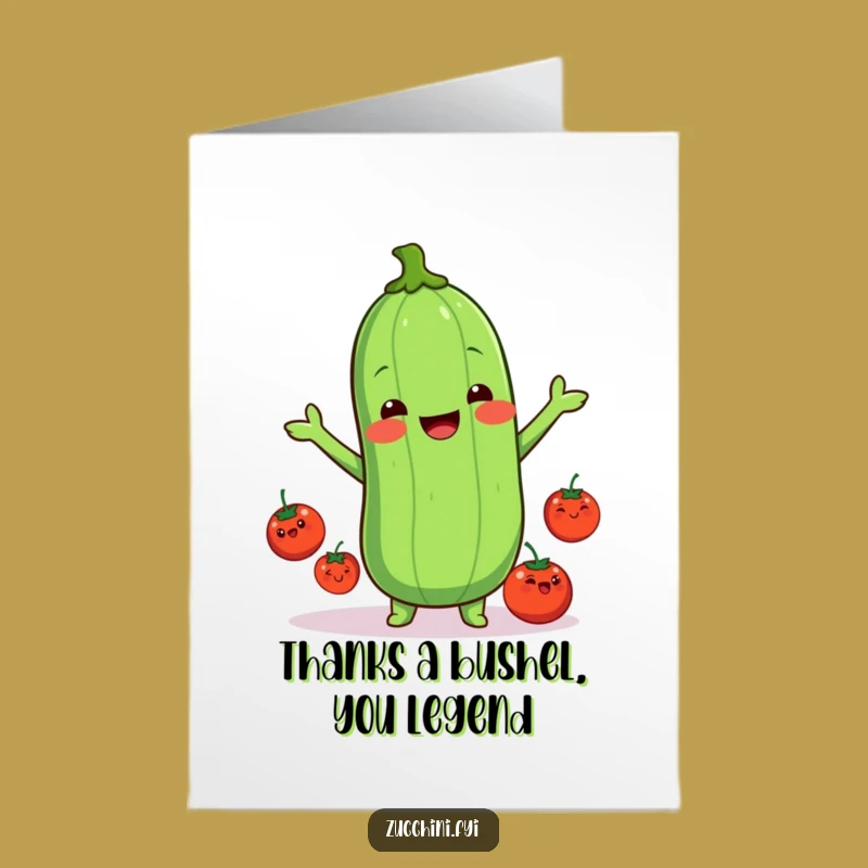Free Printable Kawaii Zucchini Thank You Card: Juggling Tomatoes for a Grateful Message