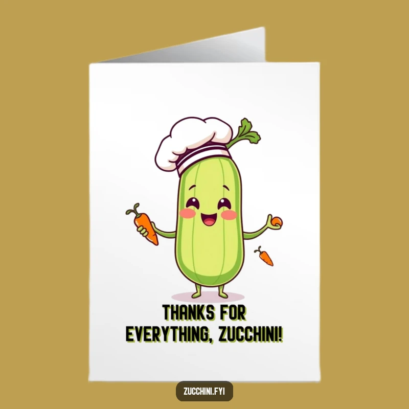 Free Printable Zucchini Chef Thank You Card: Funny Juggling Veggie Downloadable Gift