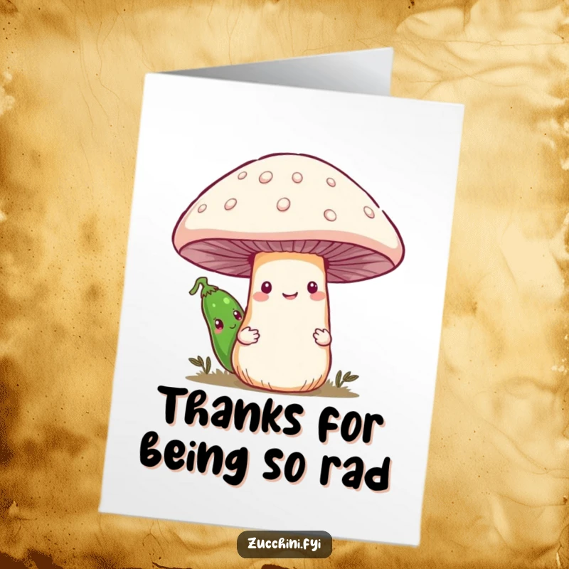 Funny Free Printable Thank You Card: Shy zucchini peeking out, blushing, offering thanks. A sweet and humorous DIY message.