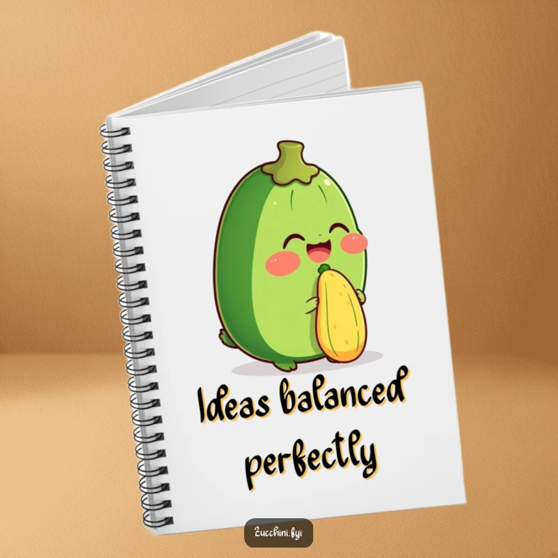 Funny notebook featuring a zucchini giggling while balancing a miniature zucchini on its nose, perfect for jotting down funny thoughts.