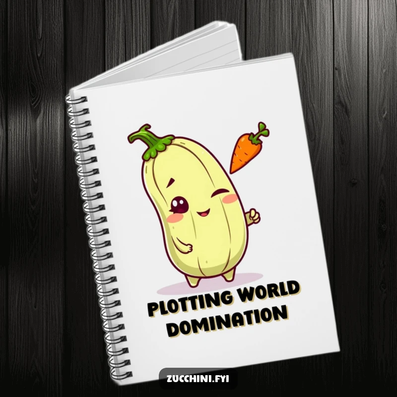 Funny mischievous kawaii zucchini winking and tossing a carrot, inspiring playful thoughts in this cute notebook.