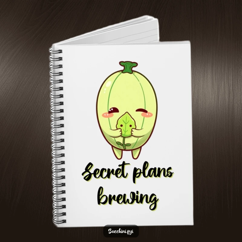 Funny Zucchini Wink Notebook featuring a zucchini character winking, holding a tiny, embarrassed leaf.