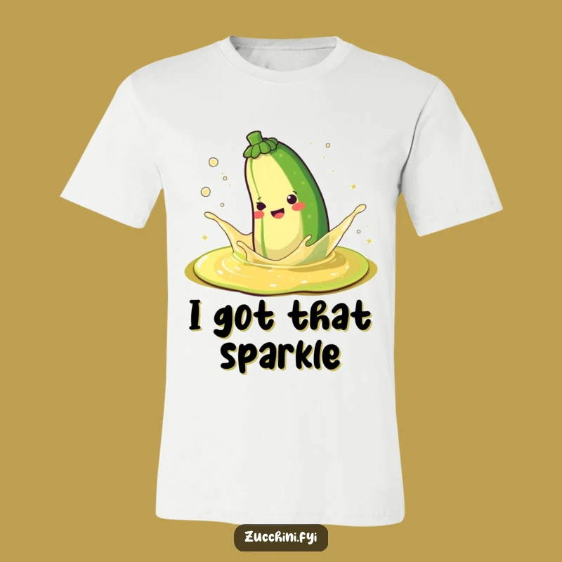 Funny Happy Zucchini Splashing Sparkle Juice T-Shirt - Wearable Joyful Tee