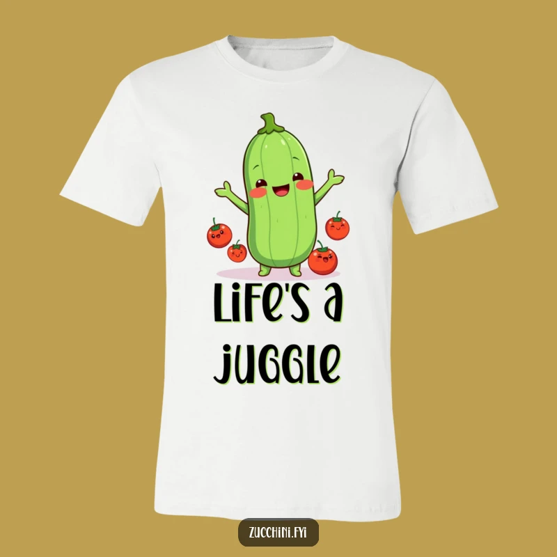 Funny Kawaii Zucchini Juggling Tee: Quirky Veggie Shirt for Gardeners