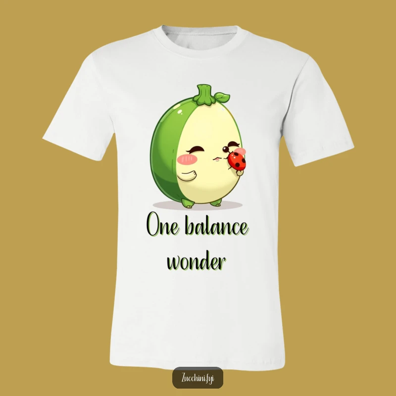 Funny Zucchini Ladybug Balance T-Shirt: Determined Veggie Humor Tee