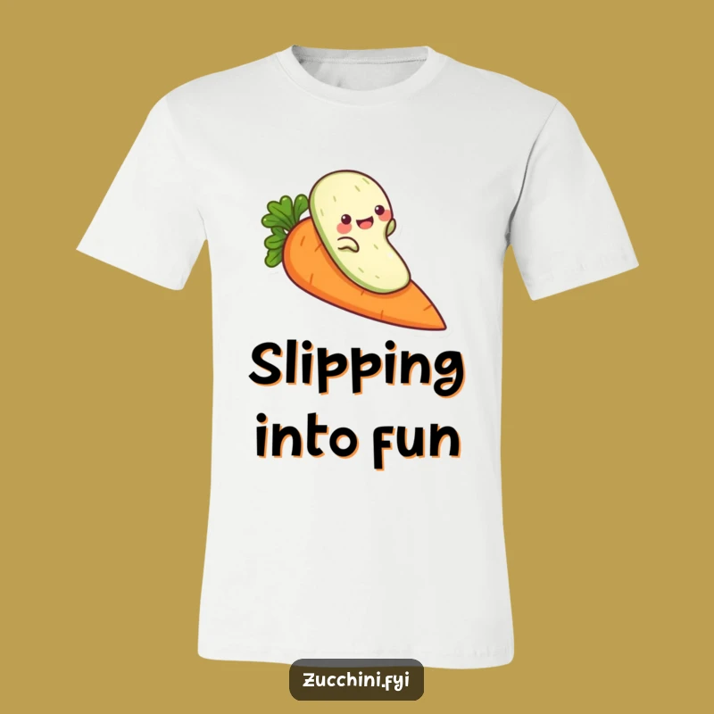 Funny Zucchini Carrot Slide T-Shirt: Playful Veggie Humor Tee for Laughs