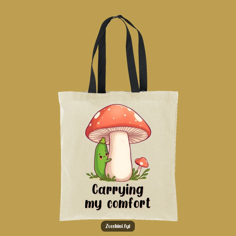 Funny Zucchini Tote Bag: Shy Veggie with Mushroom Friend, Perfect Gift