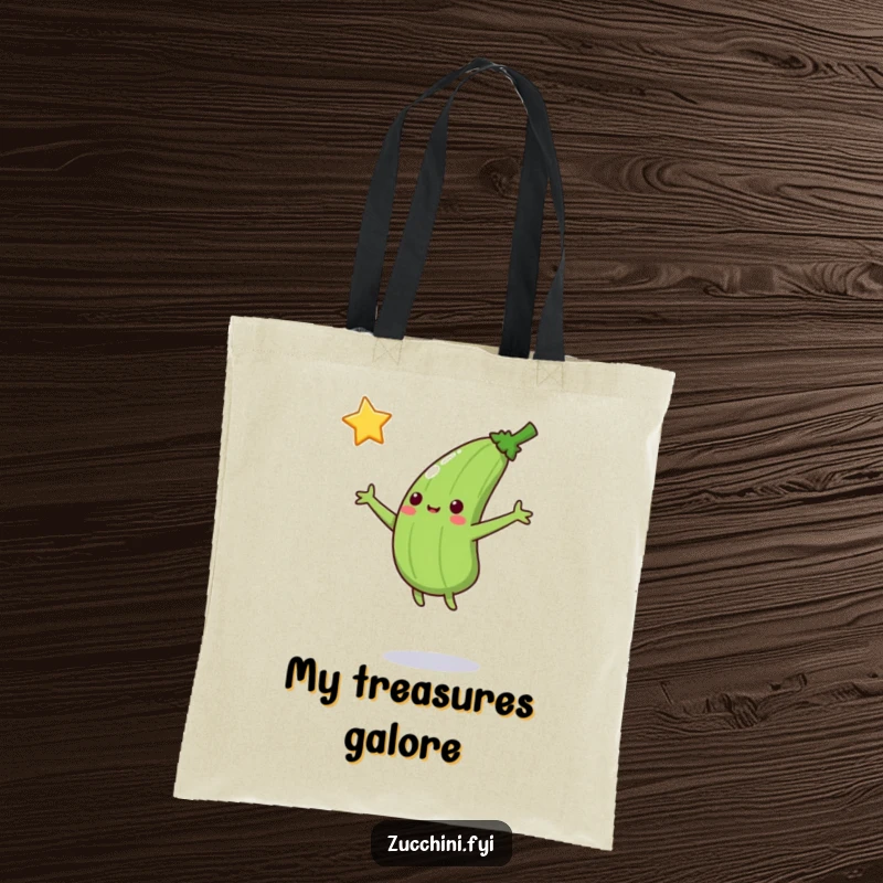 Funny Jumping Zucchini Tote Bag: A zucchini jumps to catch a falling star, perfect for carrying items with a touch of humorous aspiration.