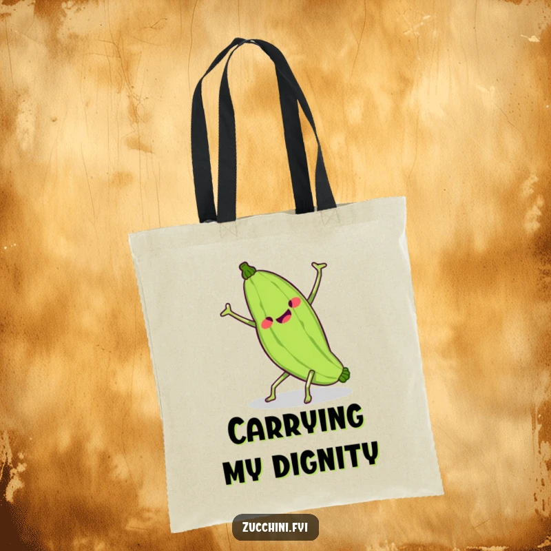 Funny kawaii zucchini trying a cartwheel, its wobbly limbs a source of comical delight on this durable tote bag.